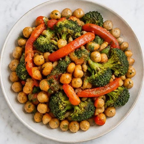 Garbanzos salteados con brócoli
